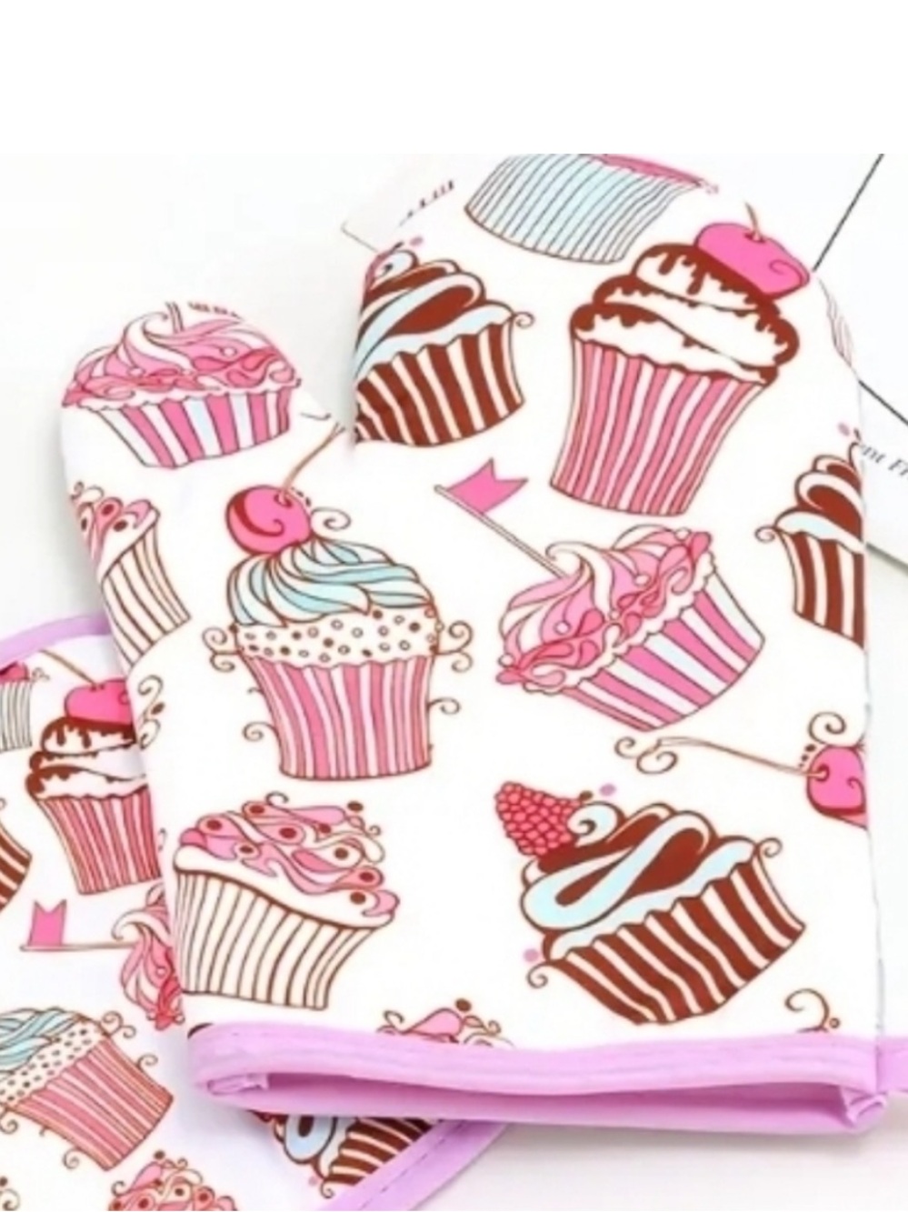 CUPCAKE 3 pc Oven Mit, Pot Holder, Heart Spatula Set